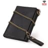 Mens RFID Blocking Leather Trifold Wallet with Chain and Zippered Coin Pocket