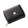 Womens Tri Fold PU Leather Wallet with Cartoon Charm and Zipper Coin Pocket