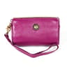 Womens Small Leather Zipper Wallet and Cosmetic Pouch with Lanyard