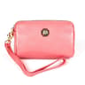 Womens Small Leather Zipper Wallet and Cosmetic Pouch with Lanyard