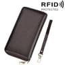 Womens Genuine Cowhide Leather RFID Blocking Long Zipper Wallet with Wrist Strap