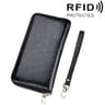 Womens Genuine Cowhide Leather RFID Blocking Long Zipper Wallet with Wrist Strap