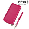 Womens Genuine Cowhide Leather RFID Blocking Long Zipper Wallet with Wrist Strap