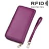 Womens Genuine Cowhide Leather RFID Blocking Long Zipper Wallet with Wrist Strap