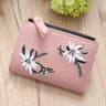 Womens Floral Embroidered PU Leather Short Wallet with Zipper and Card Holder