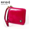 Womens RFID Genuine Oil Wax Leather Zipper Wallet with Lanyard
