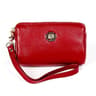 Womens Genuine Leather Zipper Wallet Purse with Lanyard and Cosmetic Pouch