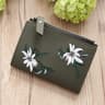 Womens Floral Embroidered PU Leather Short Wallet with Zipper & Card Holder