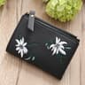Womens Floral Embroidered PU Leather Short Wallet with Zipper & Card Holder