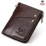 Mens RFID Leather Wallet with Double Zipper and Multiple Card Slots
