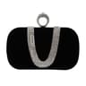 Womens U Shaped Velvet Evening Clutch Bag with Diamond Embellishments and Detachable Chain