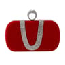 Womens U Shaped Velvet Evening Clutch Bag with Diamond Embellishments and Detachable Chain