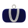 Womens U Shaped Velvet Evening Clutch Bag with Diamond Embellishments and Detachable Chain