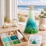 DIY Sea Glass Christmas Tree Craft Kit with Starfish Topper for Coastal Holiday Decor