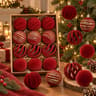 12 Piece Flocked Christmas Ornament Balls with Velvet Finish