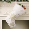 Christmas Stocking with Pearl Snowflake Design Plush Flannel Holiday Decor