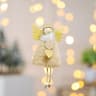 Plush Feather Angel Christmas Tree Ornament with Wooden Accents