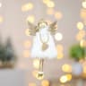 Plush Feather Angel Christmas Tree Ornament with Wooden Accents