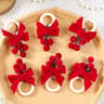 Christmas Napkin Rings Set of 6 with Red Velvet Bows and Wooden Holders