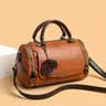 Vintage Boston Handbag Large Capacity PU Leather Satchel With Flower Pendant 6