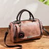 Vintage Boston Handbag Large Capacity PU Leather Satchel With Flower Pendant 9