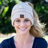 Soft Knit Ponytail Beanie beige