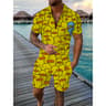 Summer Men Tracksuit Set Duck Panda 3D Print Oversized Streetwear Short Sleeve Zipper Polo Shirt & Shorts