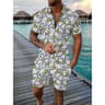 Summer Men Tracksuit Set Duck Panda 3D Print Oversized Streetwear Short Sleeve Zipper Polo Shirt & Shorts