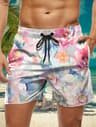 Trendy Floral Graphic Short Pants for Men, 3D Printed Hawaiian Beach Shorts Summer Fashion Vacation Oversized Swim Trunk