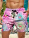 Trendy Floral Graphic Short Pants for Men, 3D Printed Hawaiian Beach Shorts Summer Fashion Vacation Oversized Swim Trunk