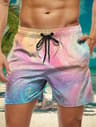Trendy Floral Graphic Short Pants for Men, 3D Printed Hawaiian Beach Shorts Summer Fashion Vacation Oversized Swim Trunk