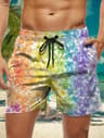 Trendy Floral Graphic Short Pants for Men, 3D Printed Hawaiian Beach Shorts Summer Fashion Vacation Oversized Swim Trunk