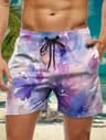 Trendy Floral Graphic Short Pants for Men, 3D Printed Hawaiian Beach Shorts Summer Fashion Vacation Oversized Swim Trunk
