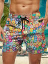 Trendy Floral Graphic Short Pants for Men, 3D Printed Hawaiian Beach Shorts Summer Fashion Vacation Oversized Swim Trunk