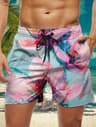 Trendy Floral Graphic Short Pants for Men, 3D Printed Hawaiian Beach Shorts Summer Fashion Vacation Oversized Swim Trunk