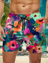 Trendy Floral Graphic Short Pants for Men, 3D Printed Hawaiian Beach Shorts Summer Fashion Vacation Oversized Swim Trunk