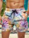 Trendy Floral Graphic Short Pants for Men, 3D Printed Hawaiian Beach Shorts Summer Fashion Vacation Oversized Swim Trunk