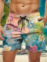 Trendy Floral Graphic Short Pants for Men, 3D Printed Hawaiian Beach Shorts Summer Fashion Vacation Oversized Swim Trunk