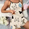 Butterfly Print Pajama Set Womens Sleepwear with Lettuce Trim Cami Top & Elastic Waistband Shorts Soft Loungewear