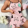 Butterfly Print Pajama Set Womens Sleepwear with Lettuce Trim Cami Top & Elastic Waistband Shorts Soft Loungewear