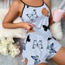 Butterfly Print Pajama Set Womens Sleepwear with Lettuce Trim Cami Top & Elastic Waistband Shorts Soft Loungewear