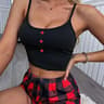 Sleeveless Scoop Neck Button Women Pajama Set Plaid Drawstring Shorts Summer Sleepwear For Women 1