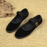Velvet Mary Jane Shoes For Women HandStitched Casual Streetwear Ballet Flats With Buckle Strap 1