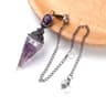 Natural Stone Crystal Pendulum Necklace, Hexagonal Cone Amethyst, Rose Quartz Chakra Pendant with Crushed Stone Bag