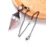 Natural Stone Crystal Pendulum Necklace, Hexagonal Cone Amethyst, Rose Quartz Chakra Pendant with Crushed Stone Bag