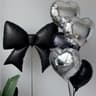 Black Bow Foil Balloons with Silver Heart Design for Party Decorations