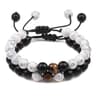 Natural Tiger Stone and Onyx Beaded Couple Bracelets Set