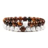 Natural Tiger Stone and Onyx Beaded Couple Bracelets Set
