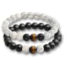 Natural Tiger Stone and Onyx Beaded Couple Bracelets Set