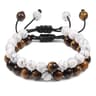 Natural Tiger Stone and Onyx Beaded Couple Bracelets Set